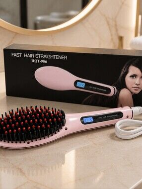 NIB Fast Hair Straightener Brush - Pink HQT-906